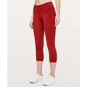 Lululemon Pace Rival Crop Dark Red Size 2 Run Gym Workout Compression Sports